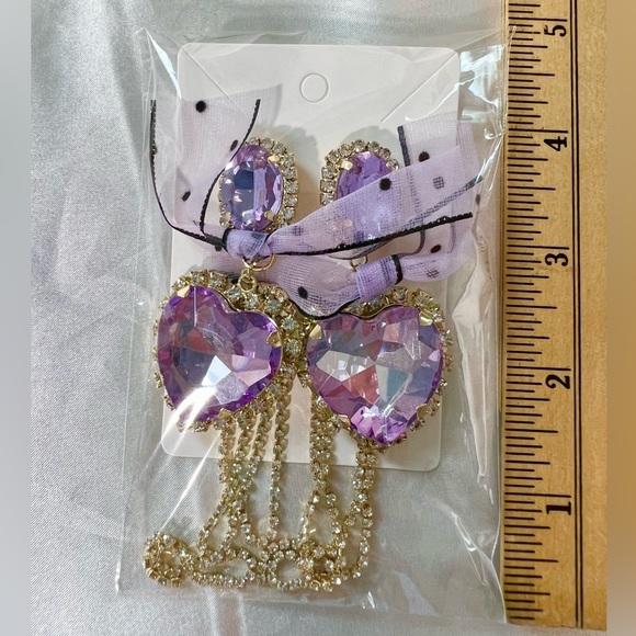 Bold Purple Heart Drop Earrings - Picture 4 of 4